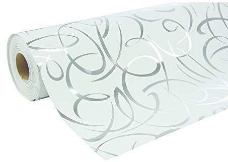 Clairefontaine 211893C - Une Bobine De Papier Cadeau - Papier Premium 80g - Format : 50x0,70m - Motif : Arabesques Argentés/Blanc, Géométrique - Emballage Cadeau, Idéal Pour Emballages Professionnels