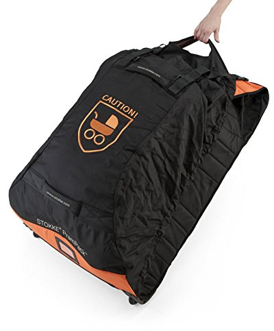 Stokke PramPack Reisetasche - Schwarz und Orange - Schützen Sie Ihren Kinderwagen auf Reisen - Leicht - Aufrollbar für einfache Aufbewahrung - passend für die meisten Kinderwagen auf dem Markt