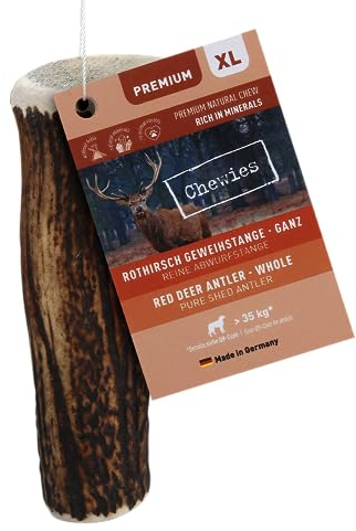 Chewies Kaugeweih für Hunde - ganze Stange - Abwurfstange vom Rothirsch - Hirschgeweih - natürlich unf mineralstoffreich, Größe XL, 60 g, 1 Stück (1er Pack)