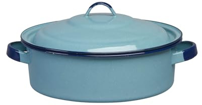 5-Quart Casserole Dish with Lid, Durable Enamel Steel, Oven & Induction Safe Casserole Dishware - Hispanic Dutch Oven for Arroz Con Pollo, Stews, Large Family Meals (Turquoise Blue)