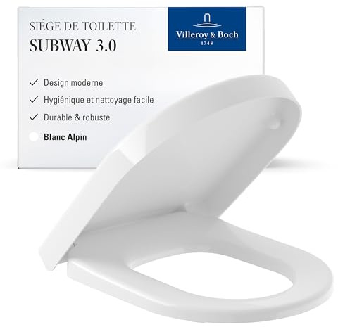 Villeroy & Boch Subway WC-Sitz, D-Form – Weiß Alpin, glänzend | Mit Edelstahl-Scharnieren, aus bruchsicherem Duroplast, Original Ersatzteil, 9M556101