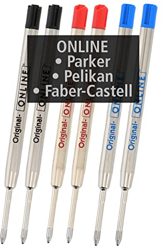 ONLINE 6 Kugelschreiberminen blau, schwarz, rot, G2-Format Strichstärke medium, passend für: Parker, Pelikan, Faber-Castell etc, extrem hochwertig & langlebig, Standard Kugelschreiber Minen