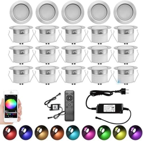 INDARUN WLAN Bodenstrahler Außen 20er Set, RGB+WarmesWeiß, Kompatibel mit Alexa,Google Home, LED Bodeneinbaustrahler Aussen, IP67 Wasserdicht, DC12V, Ø45mm, Terrassenbeleuchtung, Bodenleuchten Auße