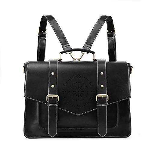 ECOSUSI Borsa Porta PC per 15,6 Pollici Donna Tracolla Grande Cartella Zaini per PC portatili Borsa e Messenger Borsetta Vintage per Lavoro Scuola Business Ufficio Nero