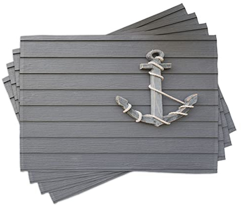 ABAKUHAUS Anker Platzmatten, Antike Wand Navy Natur, Waschbare Stoff Esszimmer Küche Tischdekorations Digitaldruck, Blau Grau