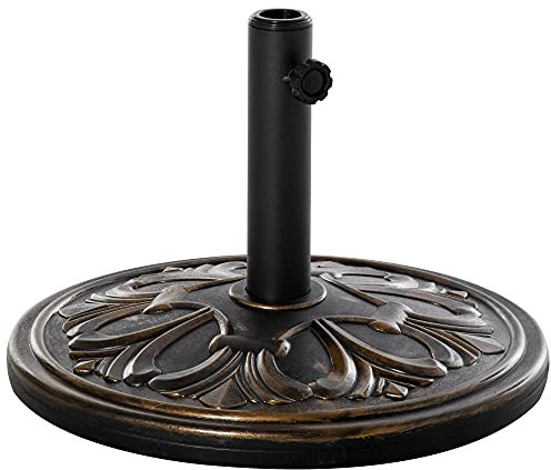 Outsunny Base per Ombrellone Rotonda in Plastica con Disegno Floreale, Basamento da 13kg con Supporto per Pali da 35-38-48mm, Bronzo