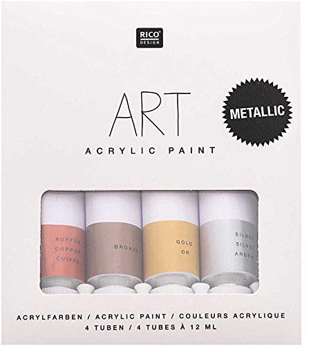 Rico Design Art Künstler Acrylfarben Set Metallic - 4 Farben je 12 ml Tuben - Malfarbe für Anfänger, Profikünstler, Kinder & Erwachsene