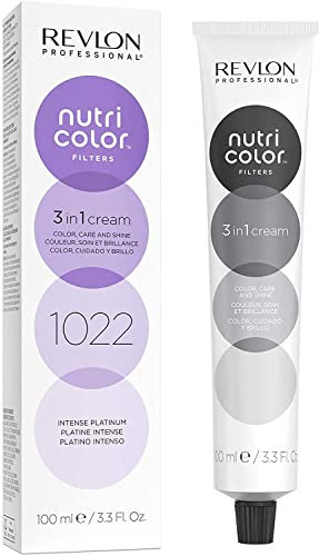 REVLON PROFESSIONAL Nutri Color Filters, Mascarilla de coloración temporal para el pelo, Revive el color del cabello, tono 1022 Intense Platinum, 100 ml