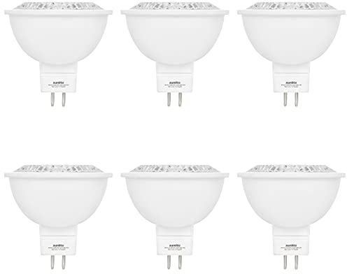 Sunlite LED MR16 Reflector Spotlight Bulb, 7 Watts (50W Equivalent) 12V, 500 LM, 90 CRI, GU5.3 Bi-Pin Base, Dimmable, Title-20 Compliant, UL Listed, 5000K Daylight, 6 Pack