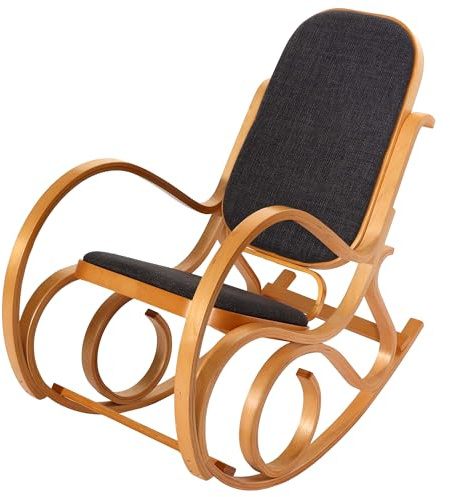 Mendler Schaukelstuhl M41 - Eiche-Optik, Stoff/Textil anthrazit-grau | Schwingsessel, Fernsehsessel, Massiv-Holz