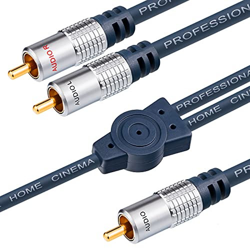 HB-DIGITAL Câble audio vidéo pour caisson de basses Home Cinema - 10 m - 1 fiche RCA vers 2 fiches RCA - Pour home cinéma - HiFi - Stéréo haut de gamme - Cuivre plaqué or - Transmission du signal