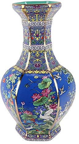 Fine Asianliving Vase Chinois Porcelaine Fleurs Oiseaux Bleu D19xH32cm Chinois Vase avec Couvercle Asiatique Jingdezhen Mandarin Décorative