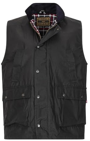 Walker and Hawkes Mäns vaxad Winchester-bomullsväst för utomhusbruk, camping, vandring, resejacka, väst, brun, Marinblått Xsp, 3XL