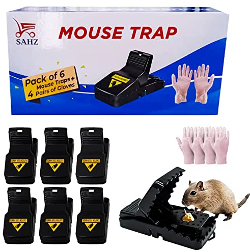 Mouse Trap - 6 Pack Reusable Mouse Traps For Indoors & Outdoors, Durable ABS Mice Traps for Rodent Control, Effective & Easy to Set Mouse Traps That Kill Instantly | Includes 4 Free Pairs of Gloves.