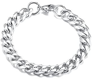 Mesnt Schmuck Damen Herren Armband Edelstahl Breit, Titan-Silber-Ketten-Kettenarmband für Herren Damen, Silber-11mm-18cm