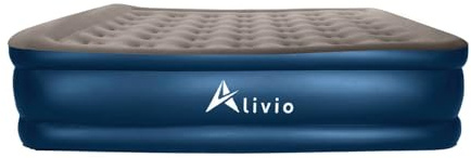 Alivio Luxury Double Airbed, Elevated Inflatable Guest Bed with Integrated Electric Pump, Comfort Flocked Surface Air Mattress, Heavy Duty Puncture Resistant Blow Up Mattress, (203 x 152 x 48cm)