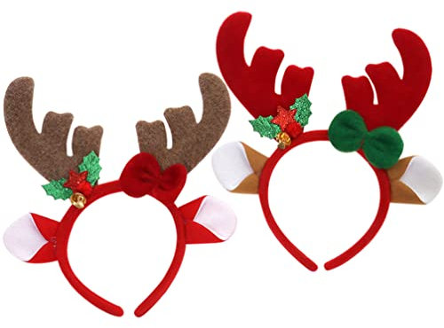 Abaodam Kopfschmuck 2 Stück Weihnachtsstirnbänder Rentiergeweih Haarreifen mit Glöckchen Urlaub Kopfbedeckung Kostümrequisiten für Weihnachtsbedarf Und Urlaubspartys Gefälligkeiten