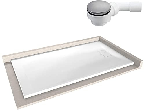 Bernstein Duschtasse 80x160 cm Weiß matt mit Ablaufgarnitur, GT-Serie aus SMC, Flache Duschwanne 2,6 cm, Steinoptik