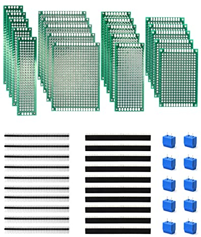 QWORK® 50 Stück PCB Board Kits,20 Stück PCB Universal Board + 10 Stück 3 Pin Schraubklemme + 20 Stück Male/Female Header Connector für DIY Löten