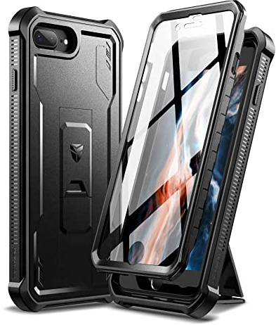 Dexnor Kompatibel mit iPhone 7 Plus/8 Plus Hülle, [Eingebauter Displayschutz und Kickstand] Heavy Duty Military Grade Schutz Stoßfeste Schutzhülle Kompatibel mit Apple iPhone 7 Plus/8 Plus - Schwarz