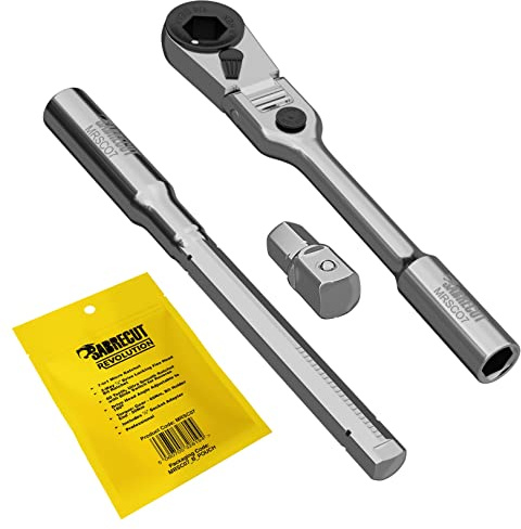 SabreCut 1 x MRSC07 7-in-1 Flex Head 6.3mm 1/4 HEX Magnetic Mini Micro Ratchet with Extension Bar & 1/4 Square Drive Socket Adapter Stainless Steel 60 Tooth Gear Hand Ratchet