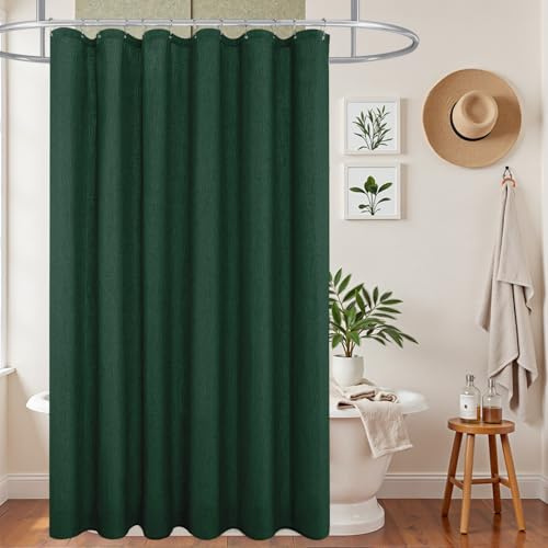 KOUFALL Hunter Green Duschvorhänge für Badezimmer-Dekor, Leinenstoff, Boho-Duschvorhang-Sets mit Haken, 183 x 213 cm lang, Dunkles Emerladgrün