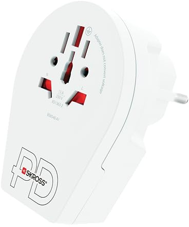 SKROSS - World to Europe USB C20PD - Schuko European Travel Adapter aus Euro, Australien, Großbritannien, USA, Japan, Brasilien und China - USB -Beschichtung C 3A Fast Charger