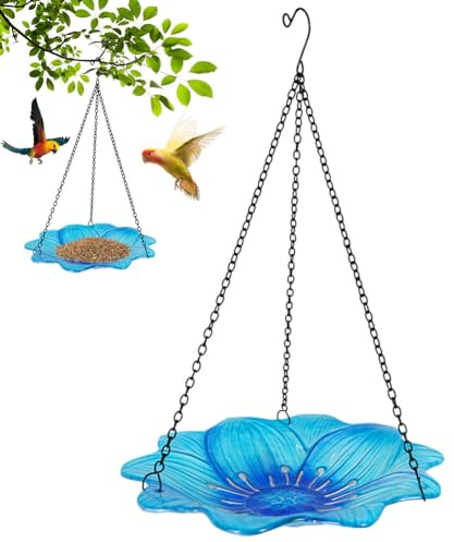 Uposao 1 Stücke Vogeltränke zum Aufhängen Glasvogeltränke Blumen Texturmuster Vogelfutterstation für Garten Terrasse Dekoration für Außenbereich Terrasse und Hof Dekoration 10 Zoll