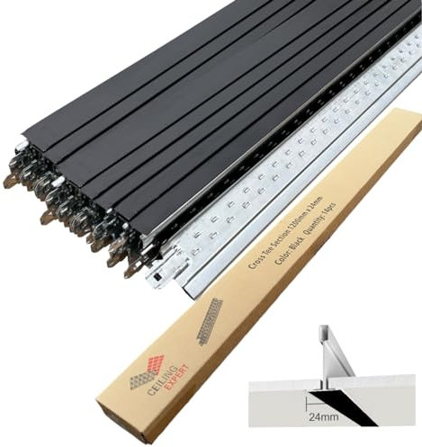 Suspended Ceiling Grid Component, Black Cross Tee Section 1200mm x 24mm T24 T1200 Pack of 14 Pcs