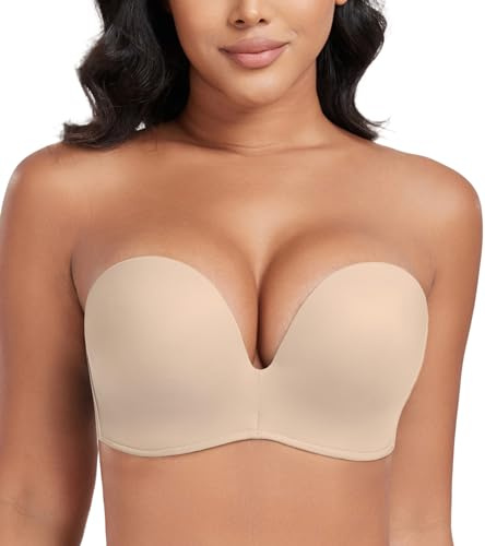 DotVol Women Strapless Push Up Bra Custom Lift Invisible Wing Shape Anti-Slip Wirefree Bra(Wing Beige,30D)