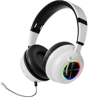 EIVOR Bluetooth 5.3 Casque sans Fil avec Micro, écouteurs stéréo HiFi 16H Time HiFi, Casque de Bruit de Bruit Pliable avec Effet de 3,5 mm de lumière RVB pour Le Fitness Sportif de Voyage,Blanc