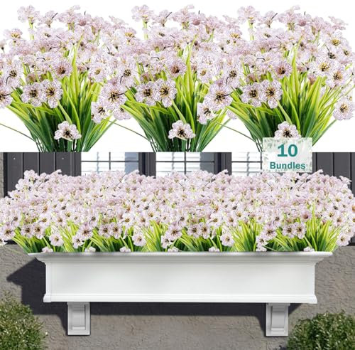 Satefello Künstliche Blumen für den Außenbereich, 10 Bündel künstliche, UV-beständige künstliche realistische Blumen für Fensterkästen, Pflanzgefäße im Freien, Veranda-Pflanzen, Frühlingsdekor