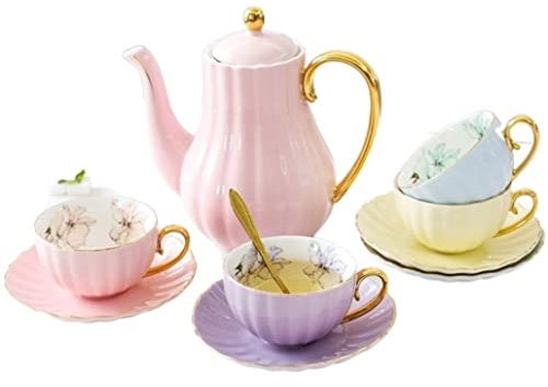 ANIIC Juego De Te Juego De Tazas De Té Juego De Té De Cerámica con Salida De Agua Filtrada Juego De Plato De Taza De Café De Té De La Tarde Clásico Nórdico Juego De Te para Adulto