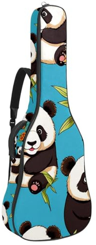 Tasche für Akustikgitarre, wasserdichte Universal-Tasche für 40/41/42 Zoll Gitarre mit mehreren Taschen, süßer Panda auf Blau, mehrfarbig, 42.9x16.9x4.7 in, Gitarrentasche