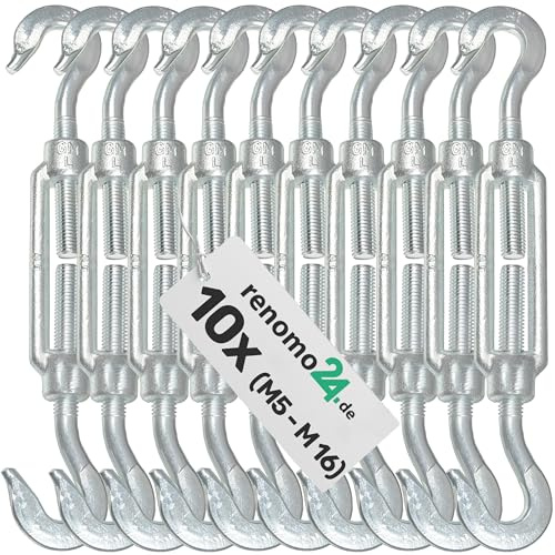 Renomo24-10x Spannschloss M12 Haken-Haken aus Stahl galvanisch verzinkt nach PN-EN 1993-1-11