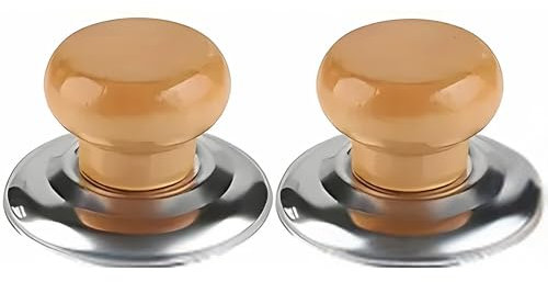 PARENCE.- Juego de 2 pomos de tapa de madera/acero - 2 asas de tapa para ollas y sartenes - Universal con tornillos de montaje