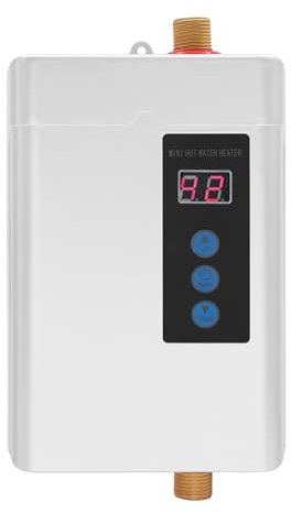 Durchlauferhitzer, 4000W Mini Elektrische Durchlauferhitzer mit LCD-Bildschirm, Untertisch - Warmwasserboiler, Durchlauferhitzer Küche mit Fernbedienung, IPX4 (Weiß)