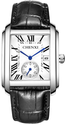 OIDEA Reloj Rectangular Cuero Hombre: Relojes Cuadrado Clásico de Cuarzo Analógico Resistente al Agua Vintage para Caballero Calendario Escala de Números Romanos - para Ocio Negocios Regalos