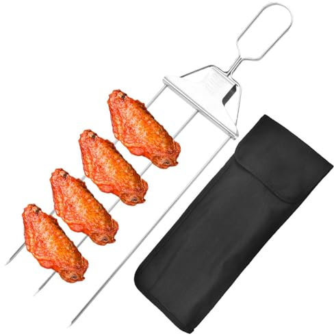 Spiedini per barbecue – spiedini per shish kebab, bastoncini per barbecue a 3 vie in acciaio inox | spiedini per barbecue in acciaio inox da 14,7 pollici con borsa in tessuto Oxford per frutta e