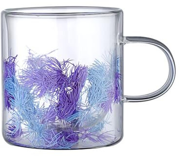 Transparente Kiefernnadel-Glastasse, Kiefernnadel-Becher, Kaffeetasse, Glastasse mit Henkel, Doppelwandige Gläser, Kaffeetasse für Milch, Mixgetränk, Weihnachtsbecher, Kaffeetasse für die(A-Blau)