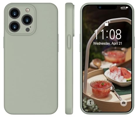 ORDA für iPhone 13 Pro Hülle Silikon mit Trageband, Kupfer Grün | Ultra Dünn Slim mit Microfiber, Stoßfes Kratzfeste, Vollständiger Kameraschutz