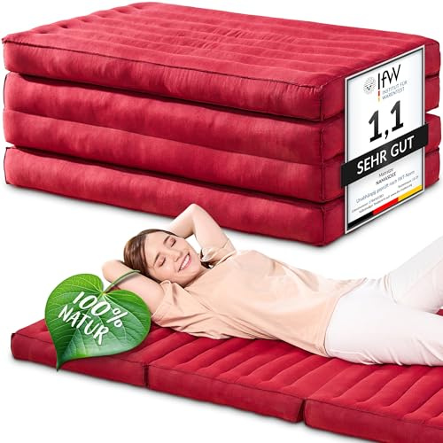 Namasdee Klappmatratze 200x80x8cm mit 100% natürlicher Kapokfüllung (Rot Uni)
