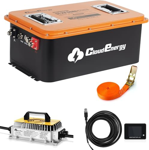 Cloudenergy 48V (51,2V) LiFePO4 Batería de carrito de golf de litio con BMS de 200A integrado, con aplicación móvil, monitor táctil. Más de 6000 ciclos, para carritos de golf (GFS48V-60AH+Charger)