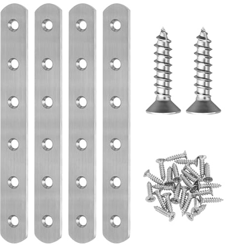 4 PCS Straight Brackets, Stainless Steel Flat Straight Brace, Flat Straight Brace Brackets 6 inch, Metal Brackets with 24 Pcs Screws for Furniture Repair Fixing