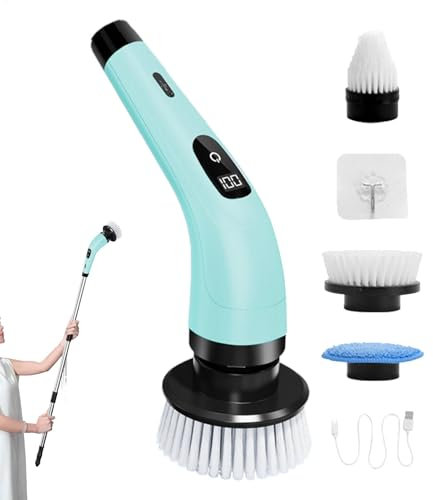 Depurador eléctrico para limpieza | Limpiador de cepillos eléctrico inalámbrico para baño 370 RPM/min, 2000 mAh recargable por USB, 3 cabezales de reemplazables, 2 velocidades ajustables