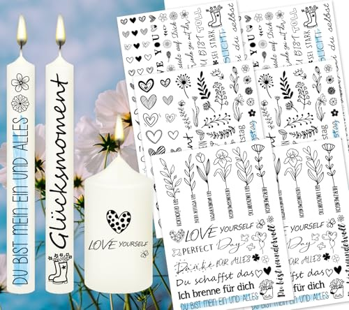 Farbeele 6 Stück Kerzentattoo Wassertransferdruck, 19x14cm Wasserschiebefolie für Kerzen, Kerzenaufkleber, Kerzendekoration für Weihnachten, Geburtstag und DIY-Projekte, Einfache Anwendung (Genießen)