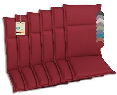 GO-DE Textil Bequeme und attraktive Polsterauflagen für Hochlehner-, Mittellehner- und Niederlehner-Gartenstühle, Liegen (6er-Set, rot, Hochlehner)