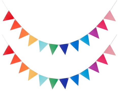 KEQAR 2 PCS Guirlande Fanions Tissu, 24 Fanions, Décoration Vintage Imperméable pour Mariage, Anniversaire, Fête, Maison, Festival (Arc-en-Ciel)