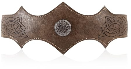 WEESTAAMO Mittelalterliches Geprägtes Kunstleder Stirnband, Brauner Wikinger Kopfschmuck mit Verstellbarer Schnalle für Damen & Herren, für LARP Mittelalterfest Kostüm Halloween Cosplay