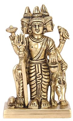 Amilav Collections Messing Idol Trimurti Brahma Vishnu Mahesh Idol Dattatreya Tridev God Datta Statue Pital Puja Murti 11,4 cm (1 Stück)